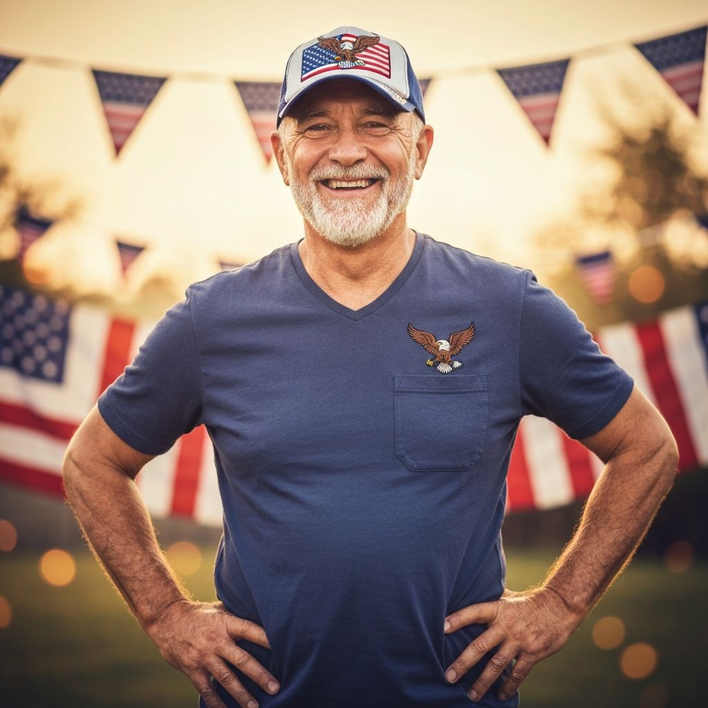 Proud American veteran wearing Patriot Cap at Fourth of July celebration